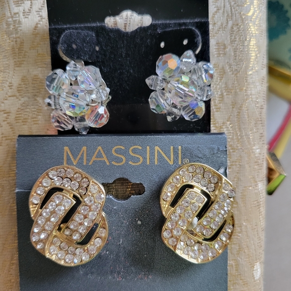 Clip-On Earrings ~ Vintage - Now ~ MCM Beaded Crystal & Current Rhinestone ~ 2pr - Picture 7 of 14